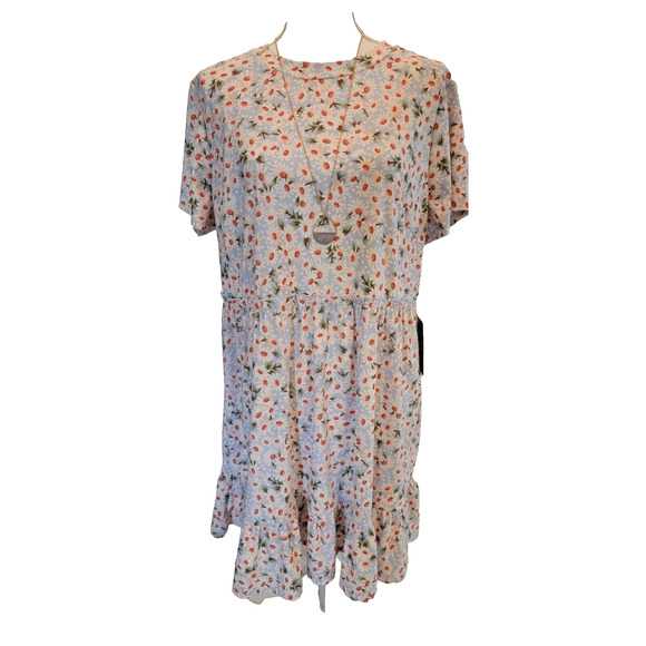 Lily Rose Womens Short Sleeve Dress Multi Floral Elastic Waist Ruffle Hem 2X - Picture 1 of 7